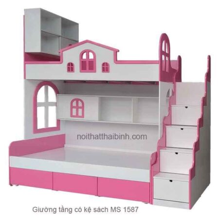 Giường tầng có kệ sách MS 1587 Giá bán= 19,000,000đ giảm còn= 16,000,000đ
