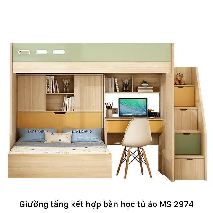 Giường tầng kết hợp tủ quần áo và bàn học MS 2974 1 Giường tầng kết hợp tủ quần áo và bàn học MS 2974