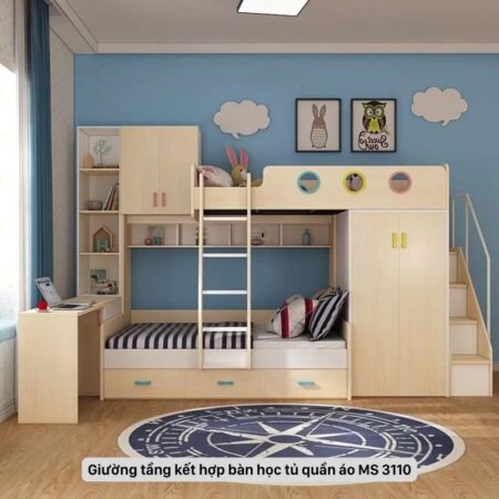 Giường tầng kết hợp tủ áo và bàn học MS 3110