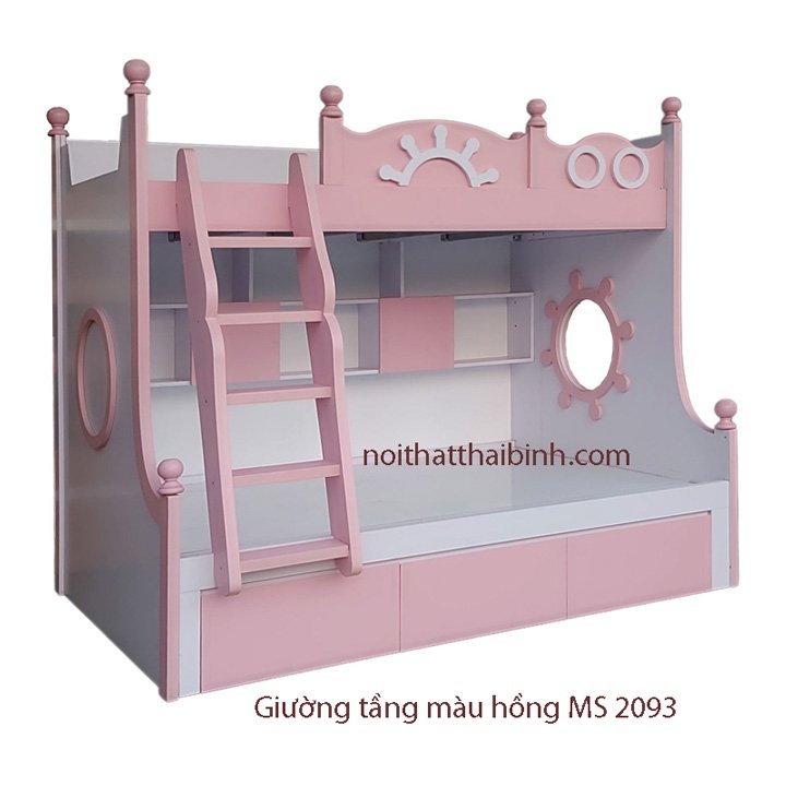 Giường tầng màu hồng cho bé gái MS 2093 1 Giường tầng màu hồng cho bé gái MS 2093
