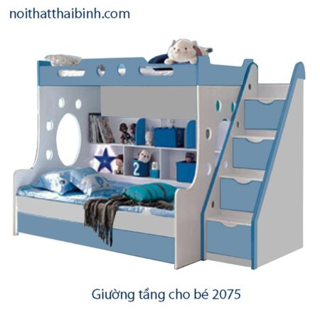 Giường tầng màu xanh cho bé trai MS 2075