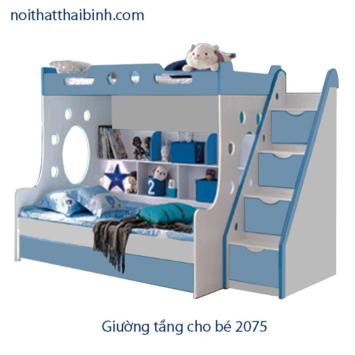 Giường tầng màu xanh cho bé trai MS 2075 1 Giường tầng màu xanh cho bé trai MS 2075
