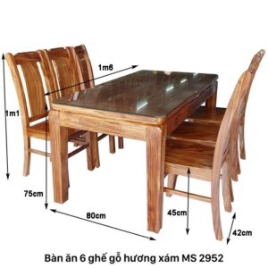 Bàn ăn 6 ghế gỗ hương xám MS 2952 12 Bàn ăn 6 ghế gỗ hương xám MS 2952