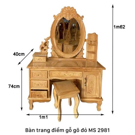 Bàn trang điểm bằng gỗ gõ đỏ tự nhiên MS 2981