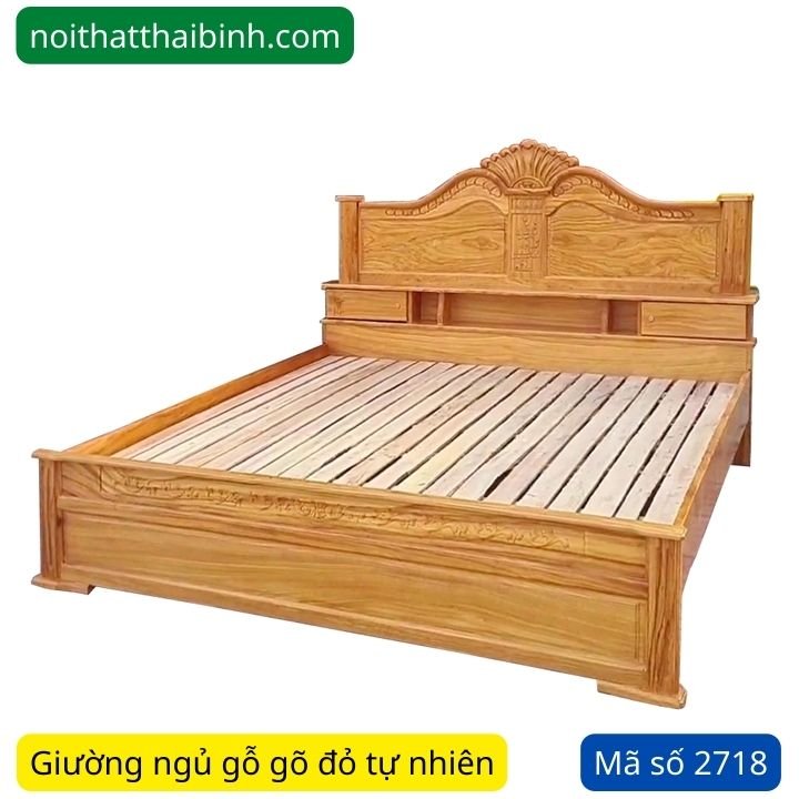 Giường gỗ gõ đỏ đẹp MS 2718 1 Giường gỗ gõ đỏ đẹp MS 2718