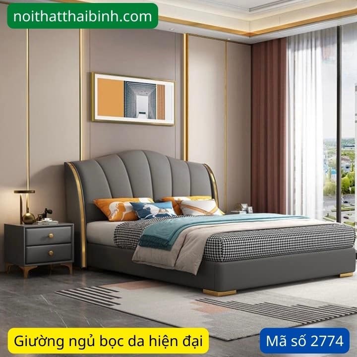 Giường bọc da cao cấp MS 2774 1 Giường bọc da cao cấp MS 2774