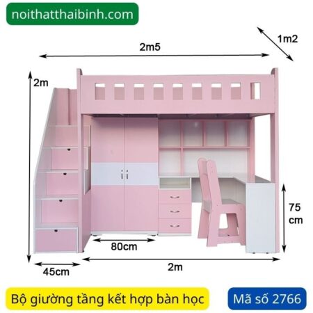 Giường 2 tầng kết hợp bàn học MS 2766
