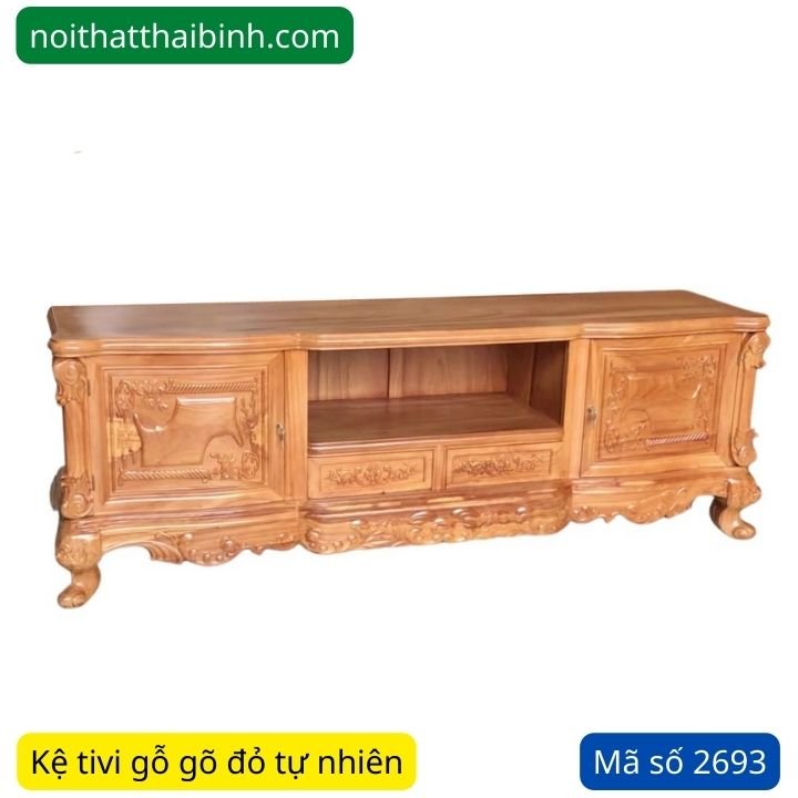 Kệ tivi gỗ gõ đỏ hiện đại MS 2693 1 Kệ tivi gỗ gõ đỏ hiện đại MS 2693