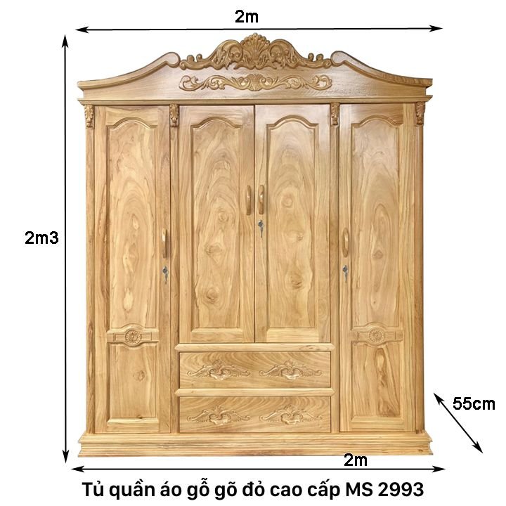 Tủ quần áo gỗ gõ đỏ cao cấp MS 2993 2 Tủ quần áo gỗ gõ đỏ cao cấp MS 2993 - Ảnh 2