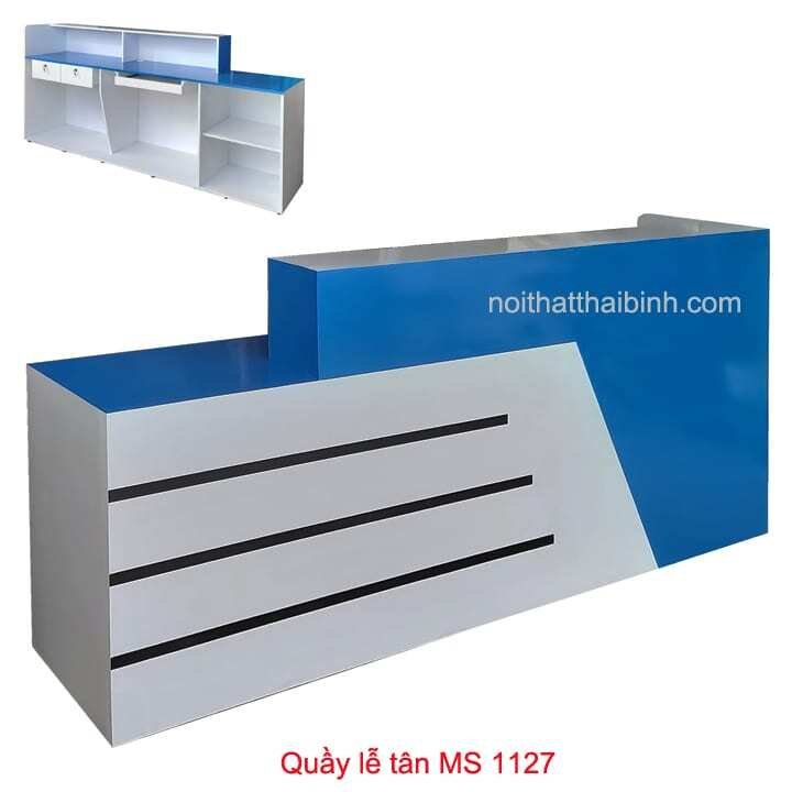 Quầy lễ tân 2m4 MS 1127 Giá bán = 11.000.000đ giảm còn = 10.000.000đ 1 Quầy lễ tân 2m4 MS 1127 Giá bán = 11.000.000đ giảm còn = 10.000.000đ