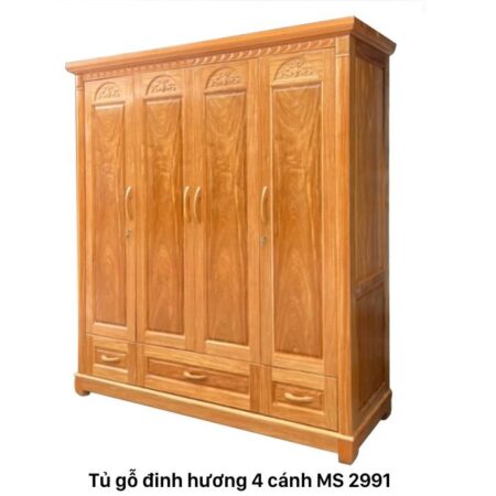 Tủ gỗ tự nhiên vân đinh hương 4 cánh MS 2991
