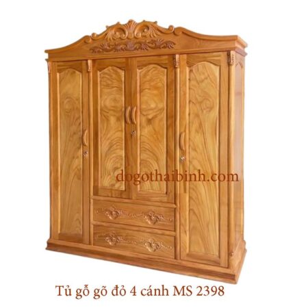 Tủ quần áo gỗ gõ đỏ 4 cánh MS 2398