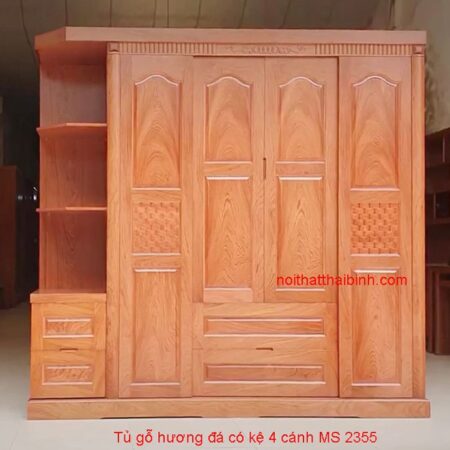 Tủ áo gỗ hương đá có kệ 4 cánh MS 2355