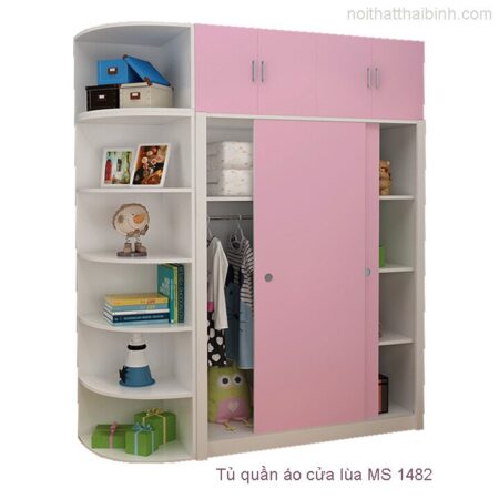 Tủ quần áo cửa lùa màu hồng MS 1482 Giá bán= 12,900,000đ giảm còn= 10,900,000đ