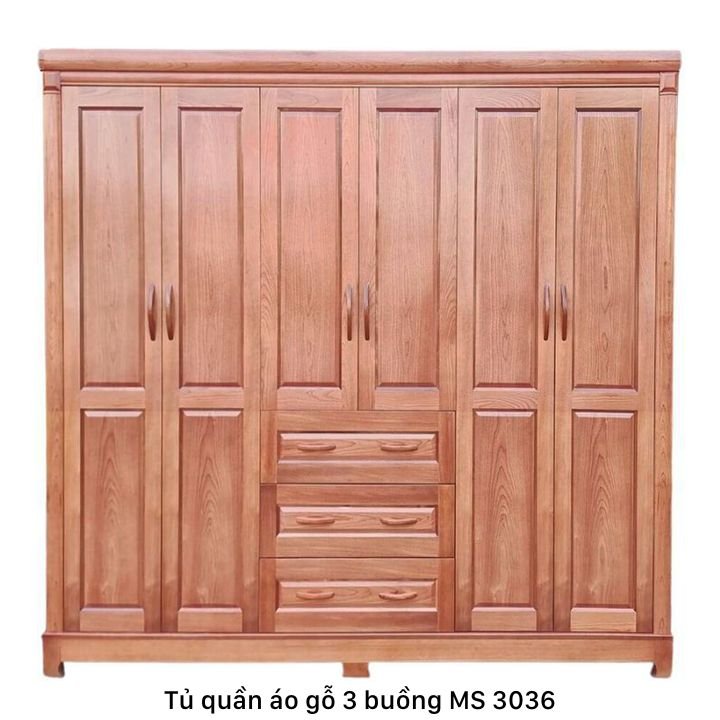 Tủ quần áo 3 buồng gỗ xoan đào MS 3036 1 Tủ quần áo 3 buồng gỗ xoan đào MS 3036