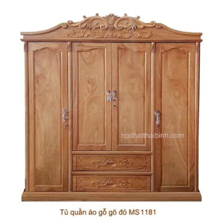 Tủ quần áo gỗ gõ đỏ 2m MS 1181 Giá bán = 39.000.000 đ Giản còn 34.000.000 đ