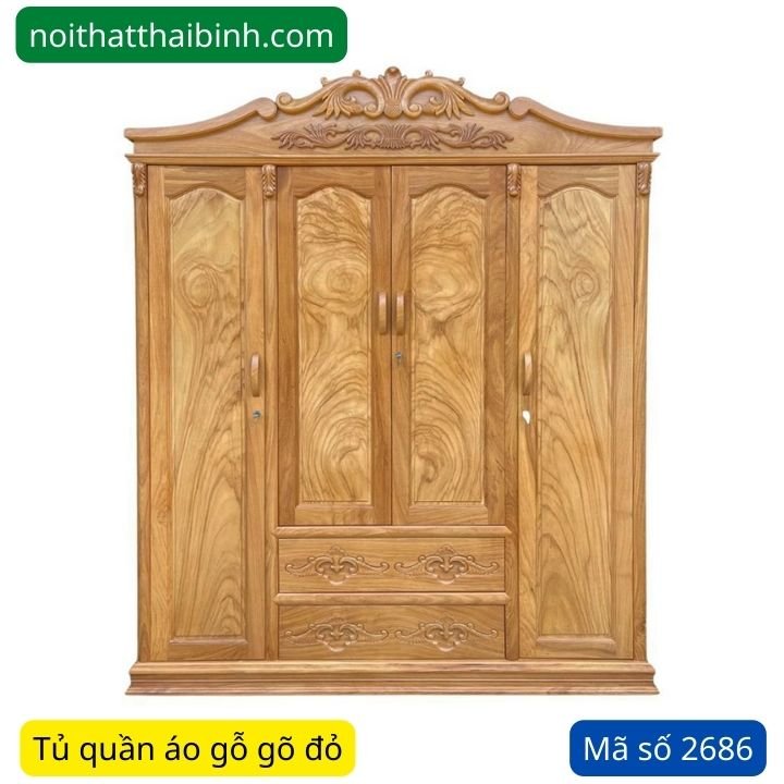 Tủ quần áo gỗ gõ đỏ MS 2686 1 Tủ quần áo gỗ gõ đỏ MS 2686