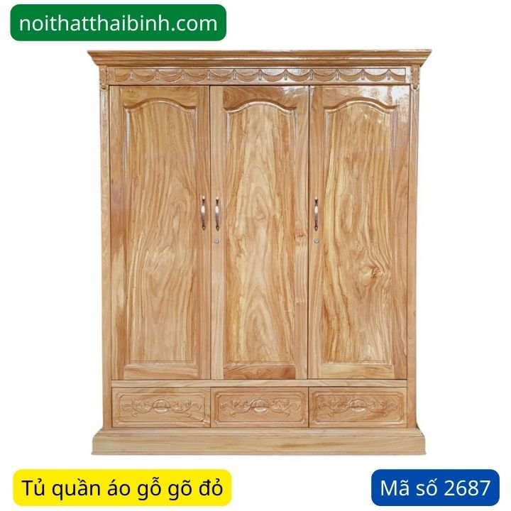Tủ quần áo gỗ gõ đỏ MS 2687 1 Tủ quần áo gỗ gõ đỏ MS 2687