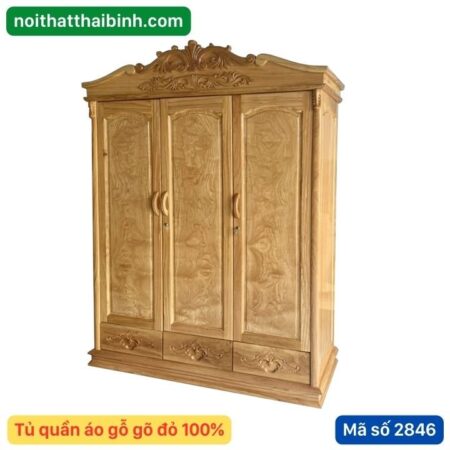 Tủ quần áo gỗ gõ đỏ 4 cánh MS 2846