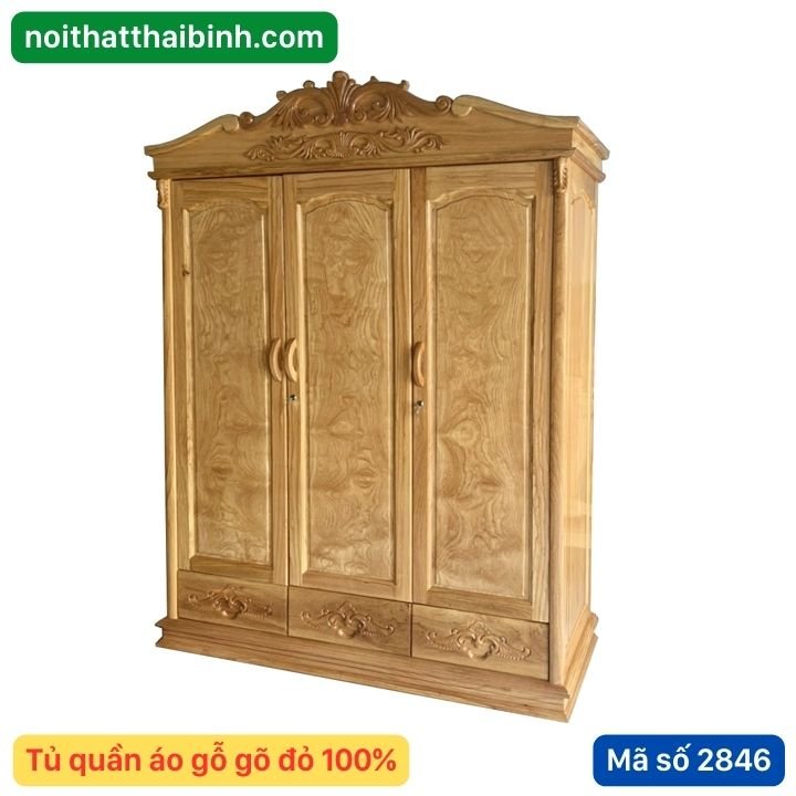 Tủ quần áo gỗ gõ đỏ 4 cánh MS 2846 1 Tủ quần áo gỗ gõ đỏ 4 cánh MS 2846