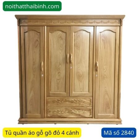 Tủ áo gỗ gõ đỏ 4 cánh MS 2840