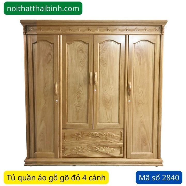 Tủ áo gỗ gõ đỏ 4 cánh MS 2840 1 Tủ áo gỗ gõ đỏ 4 cánh MS 2840