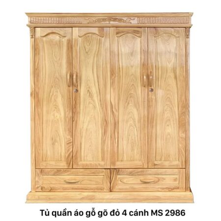 Tủ quần áo gỗ gõ đỏ 4 cánh MS 2986