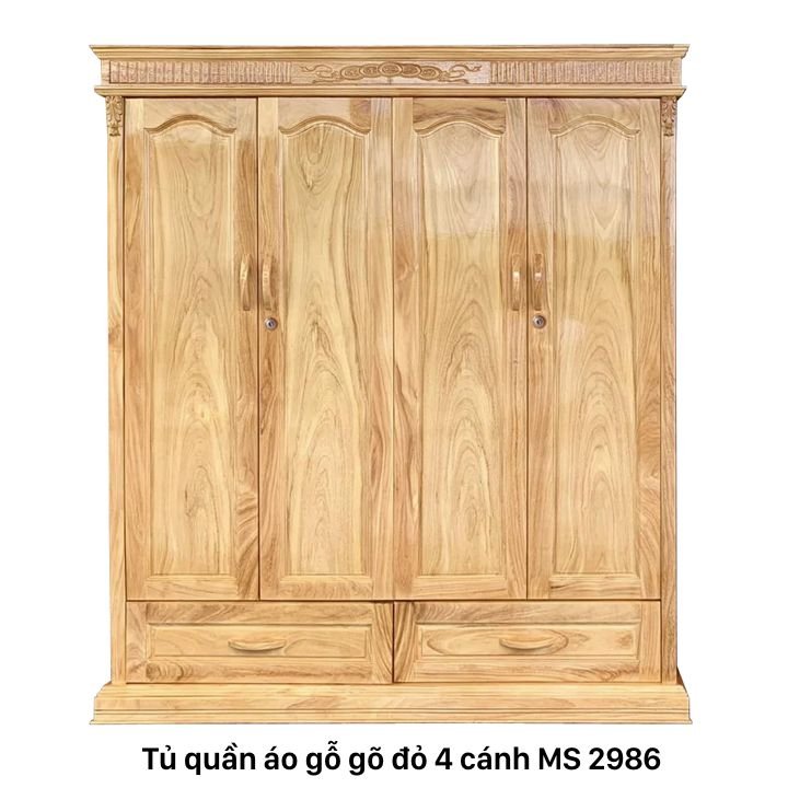 Tủ quần áo gỗ gõ đỏ 4 cánh MS 2986 1 Tủ quần áo gỗ gõ đỏ 4 cánh MS 2986