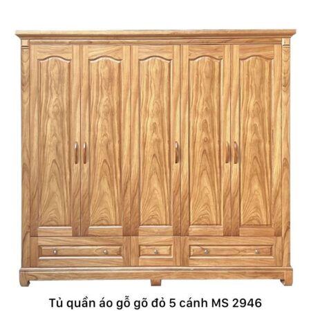 Tủ quần áo gỗ gõ đỏ 5 cánh MS 2946
