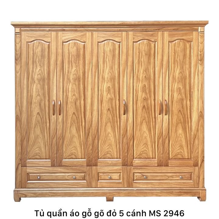 Tủ quần áo gỗ gõ đỏ 5 cánh MS 2946 1 Tủ quần áo gỗ gõ đỏ 5 cánh MS 2946
