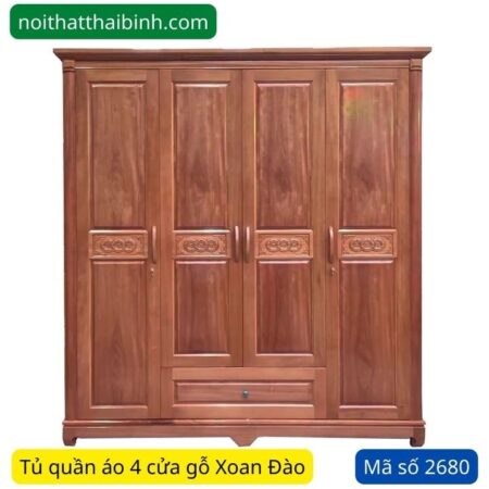 Tủ quần áo 4 cửa gỗ xoan đào MS 2680