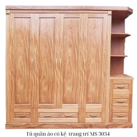 Tủ quần áo gỗ đinh hương có kệ trang trí MS 3034