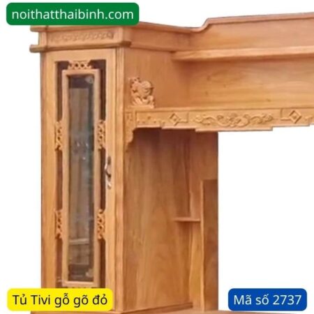 Kệ tivi gỗ gõ đỏ kết hợp tủ rượu MS 2737