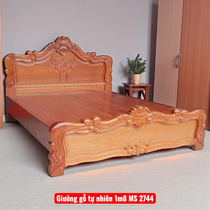Giường gỗ tự nhiên 1m8 MS 2744 1 Giường gỗ tự nhiên 1m8 MS 2744
