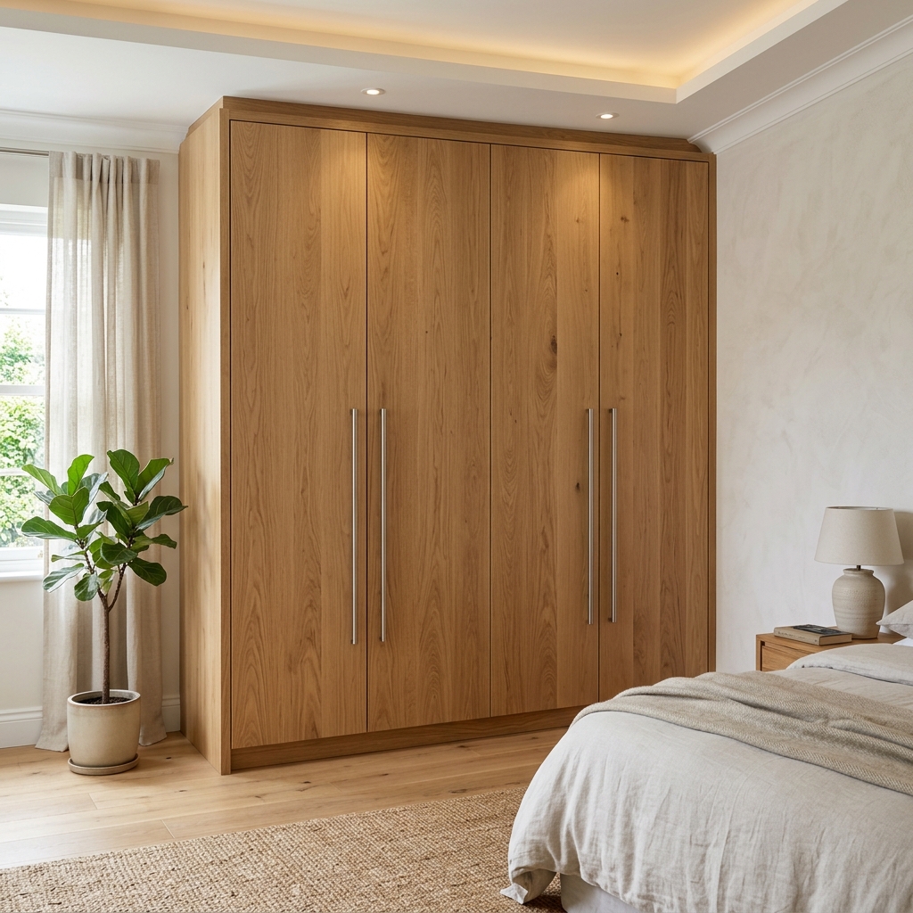 Tủ Quần Áo Gỗ Sồi Tự Nhiên 4 Cánh Kịch Trần