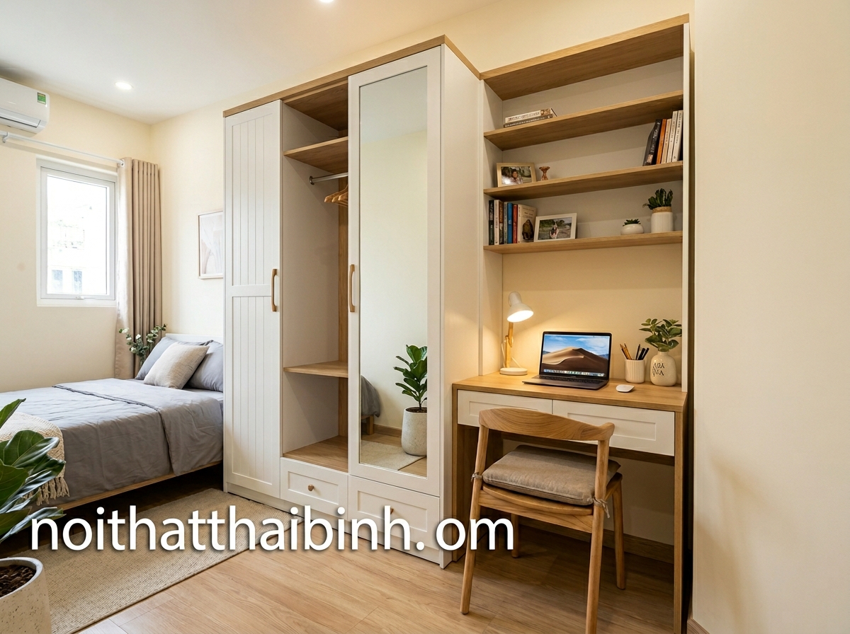 Tủ Quần Áo Kết Hợp Bàn Làm Việc Cho Phòng Nhỏ