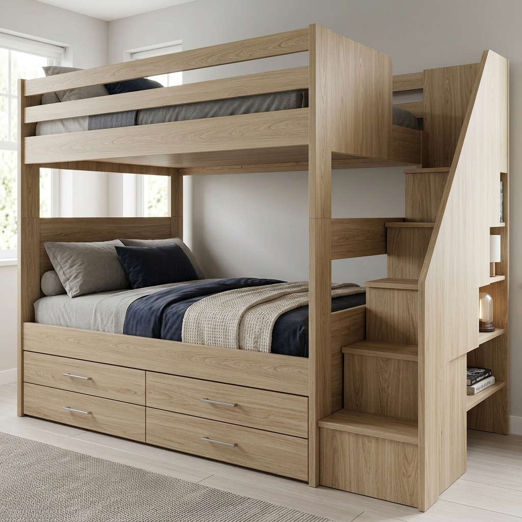Top 30 Mẫu Giường 2 Tầng Người Lớn và giường tầng trẻ em Đẹp Bền Hot Nhất 2026 49 Giường tầng người lớn cầu thang ngoài có ngăn kéo đa năng