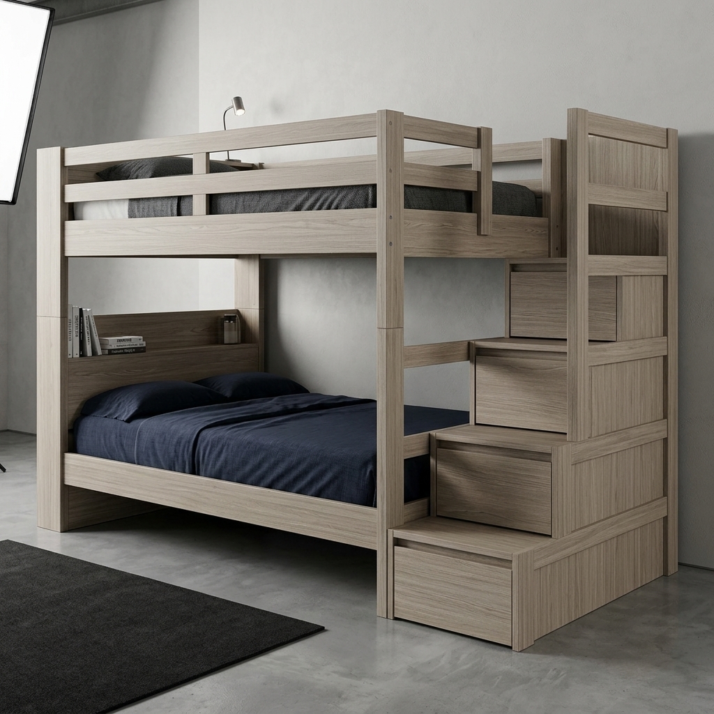 Top 30 Mẫu Giường 2 Tầng Người Lớn và giường tầng trẻ em Đẹp Bền Hot Nhất 2026 51 Giường tầng người lớn cầu thang ngoài có ngăn kéo đa năng