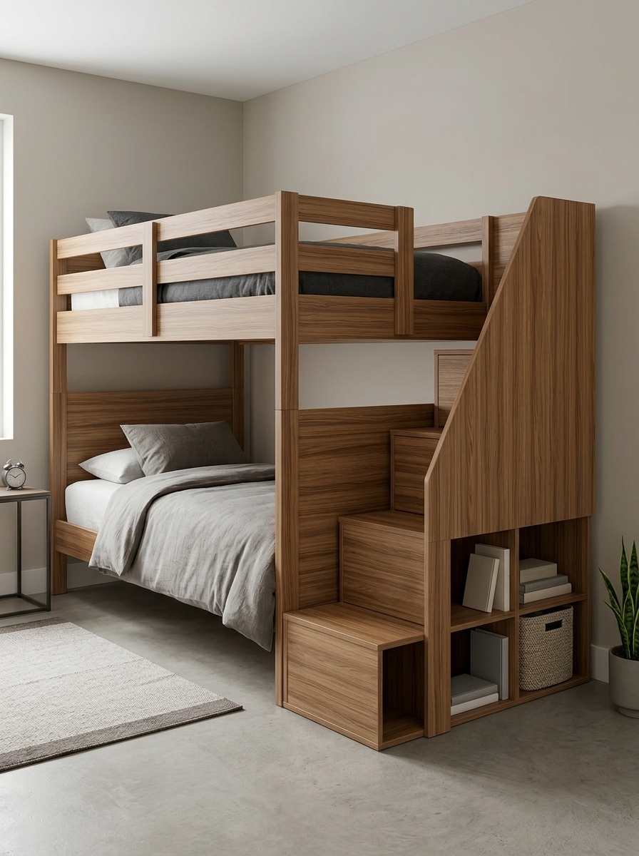Top 30 Mẫu Giường 2 Tầng Người Lớn và giường tầng trẻ em Đẹp Bền Hot Nhất 2026 41 Giường tầng người lớn gỗ tự nhiên có hộc kéo dưới gầm tiện ích