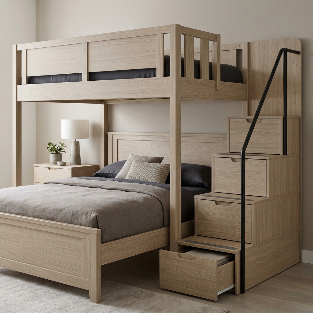 Top 30 Mẫu Giường 2 Tầng Người Lớn và giường tầng trẻ em Đẹp Bền Hot Nhất 2026 39 Giường tầng người lớn gỗ tự nhiên có hộc kéo dưới gầm tiện ích