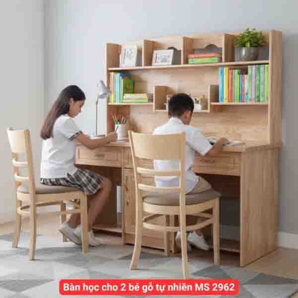 Bàn học cho 2 bé gỗ tự nhiên MS 2962 | Giá bán= 3tr6
