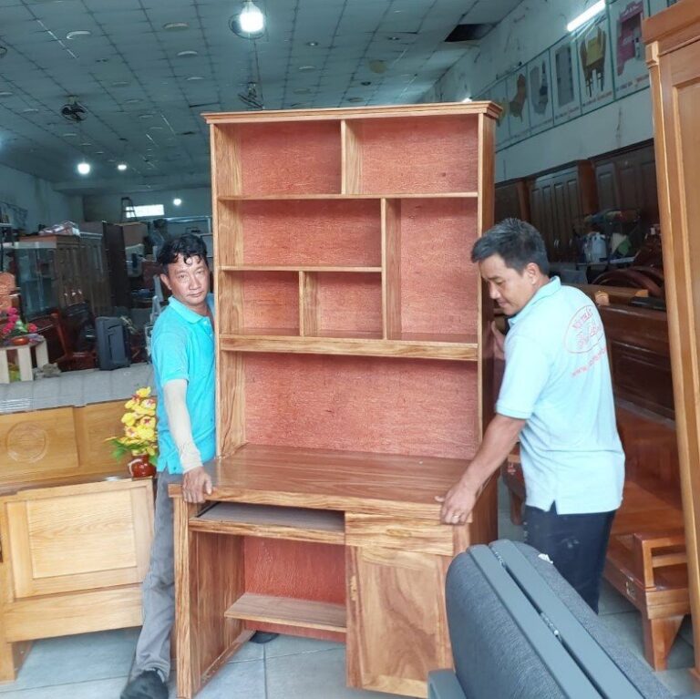 Bàn học liền kệ sách gỗ tự nhiên giá rẻ cho học sinh