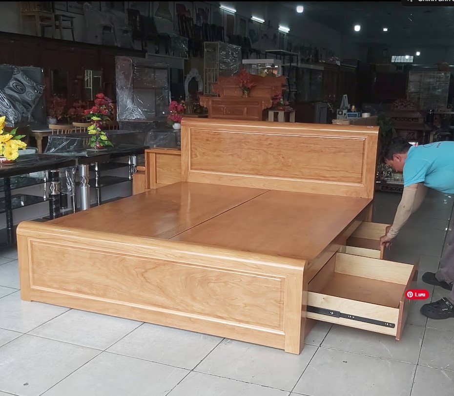 Giường ngủ gỗ tự nhiên có ngăn kéo MS 3467 1 Giường ngủ gỗ tự nhiên có ngăn kéo MS 3467