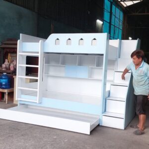 Giường tầng cho bé trai màu xanh MS 3253