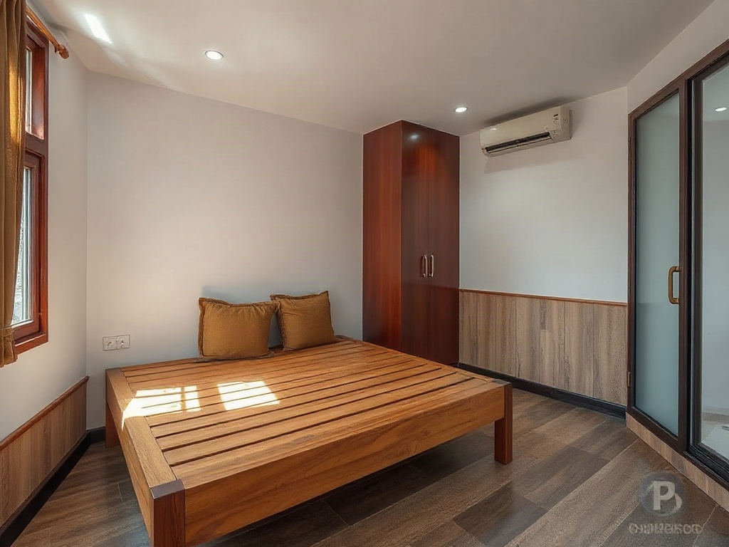 Giường gỗ trong phòng có thông gió tốt