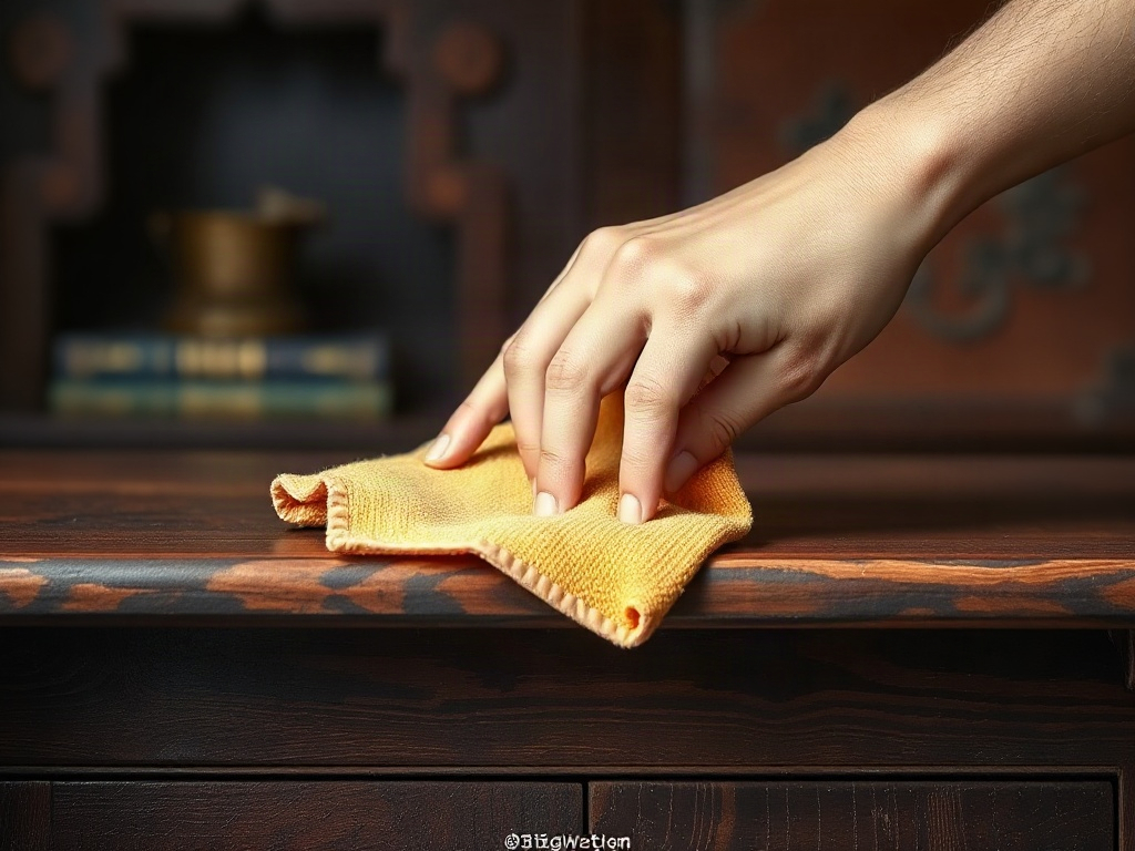 Lau chùi tủ thờ gỗ bằng khăn mềm
