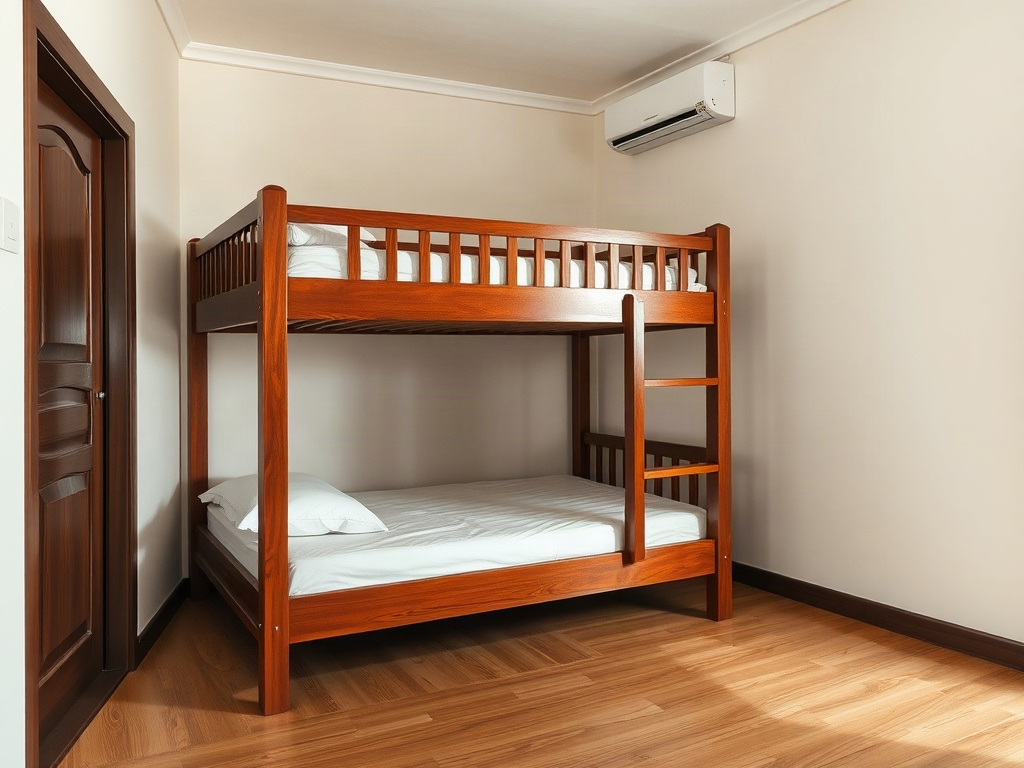 Phòng ngủ kiểu Việt Nam với giường tầng gỗ sạch đẹp
