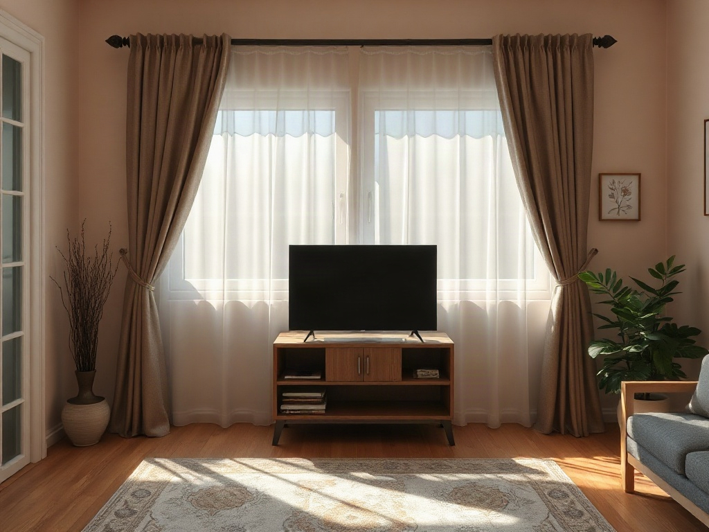 7 Yếu Tố Ảnh Hưởng Tuổi Thọ Kệ Tivi Bạn Cần Biết 11 Phòng với rèm che bảo vệ kệ tivi khỏi ánh nắng