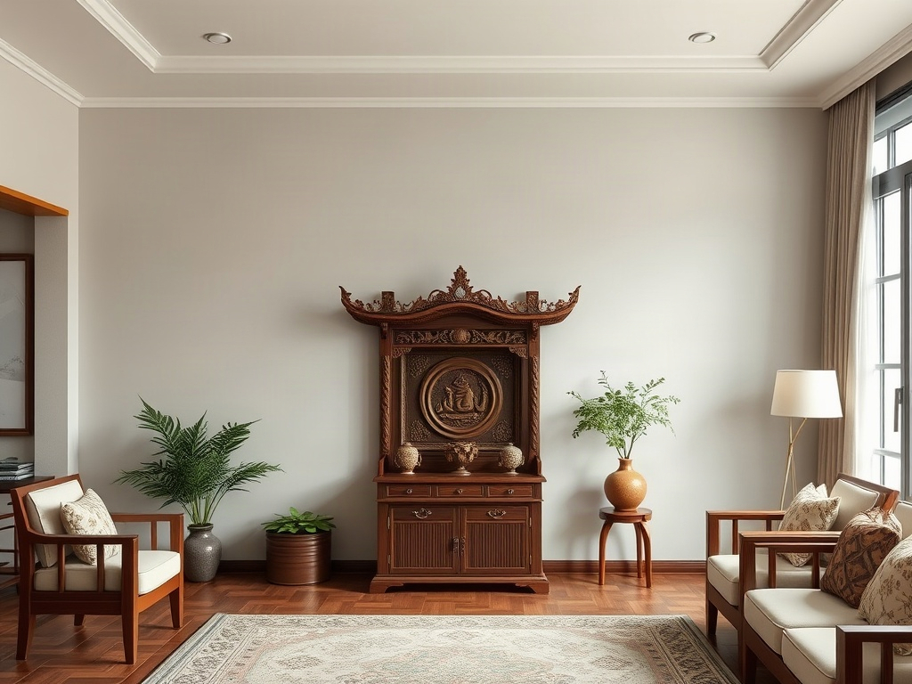 6 Dấu Hiệu Tủ Thờ Kém Phong Thủy Bạn Cần Biết 15 Tủ thờ gỗ trong phòng khách yên tĩnh