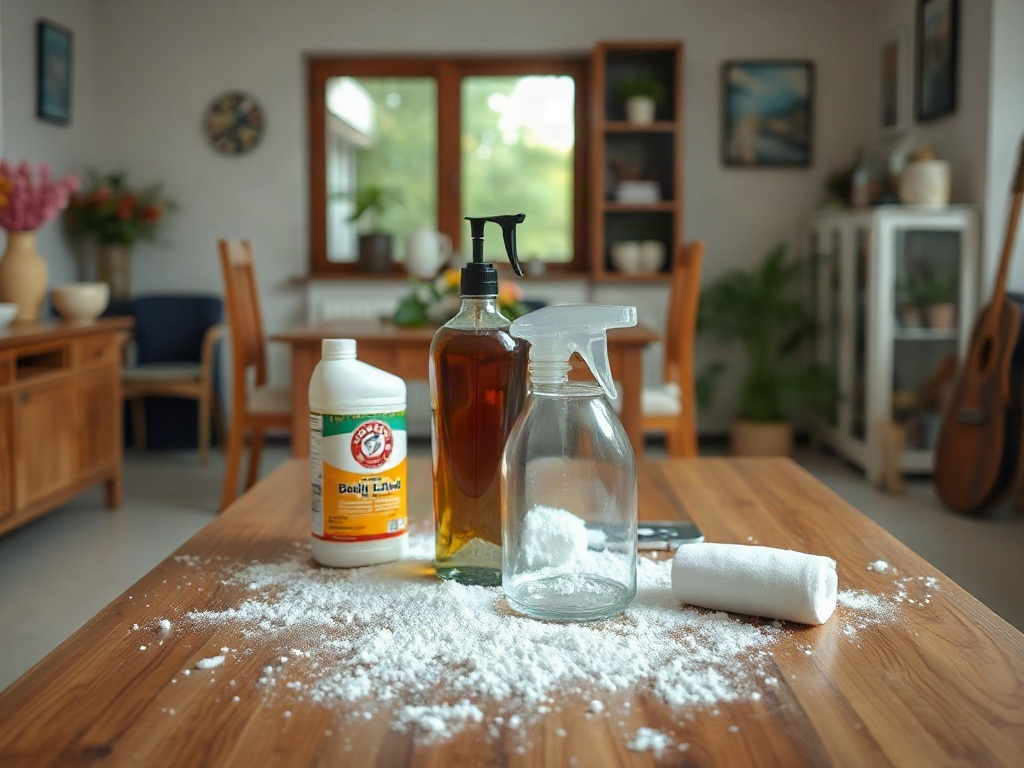 6 Cách Khử Mùi Ẩm Mốc Bàn Ăn Hiệu Quả và Dễ Thực Hiện 3 Bàn ăn rắc baking soda để làm sạch